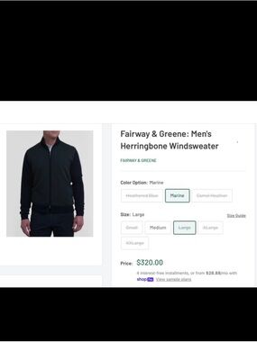 Fairway & Greene Marine Full-Zip Baruffa merino Herringbone Sweater - Men's